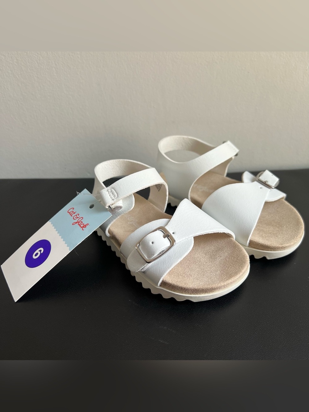 NWT Cat & Jack Toddler Girls White Shaelyn Footbed Sandals Size 6 Hook Loop New